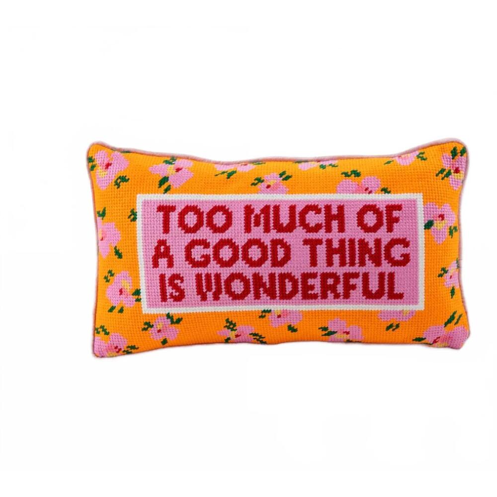 NEW FAIRE luxe velvet needlepoint pillow in too much